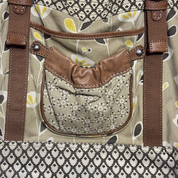 Fossil Floral Canvas Purse Bag 6 Pockets Two Handles 18”x14” Boho - Picture 6 of 9
